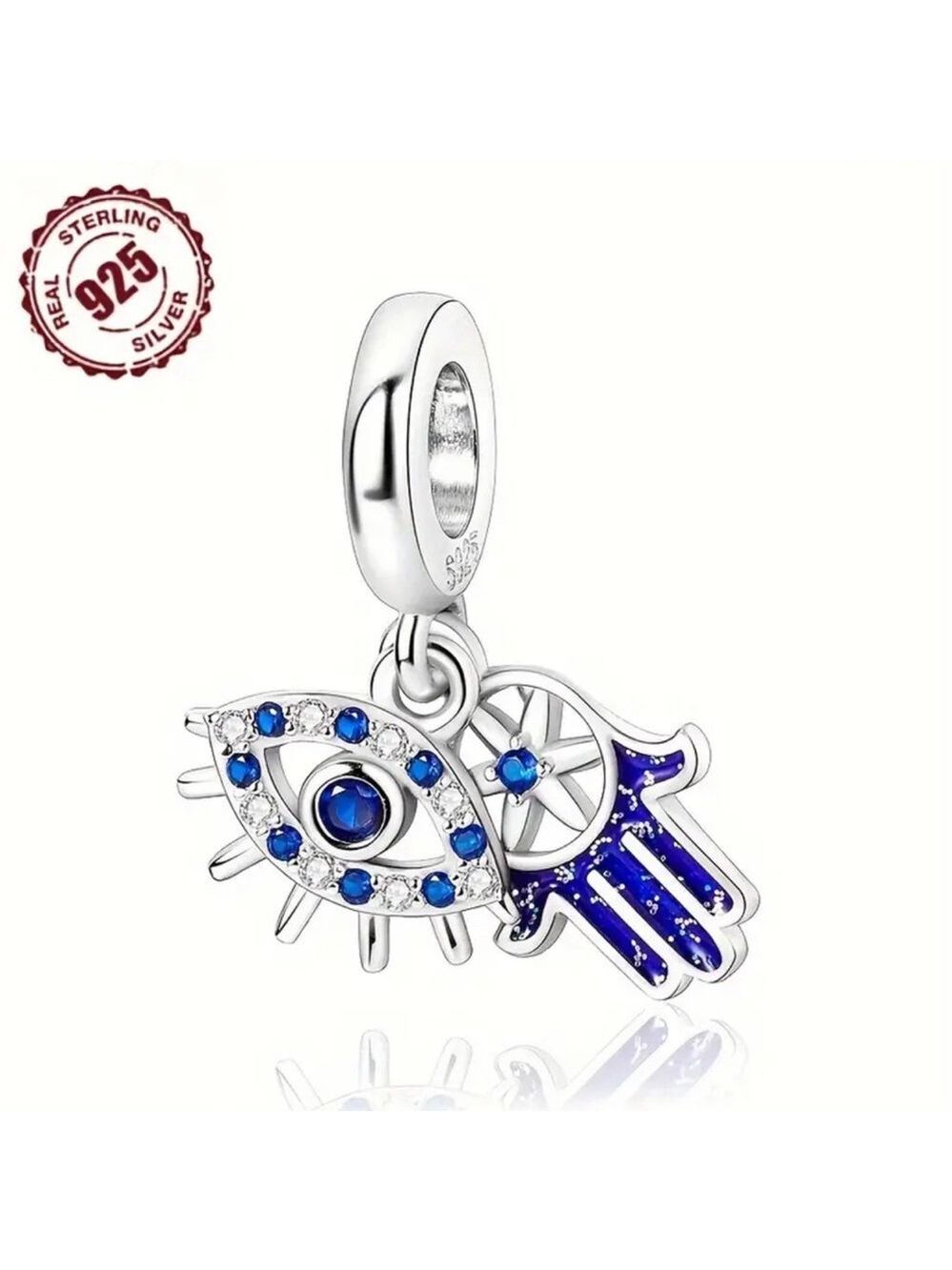 New 925 Sterling Silver Evil Eye Hamsa Charm Pendant